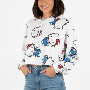 Hello Kitty by Sanrio Cotton Blend Cropped Oversized Pullover Medium Hoodie